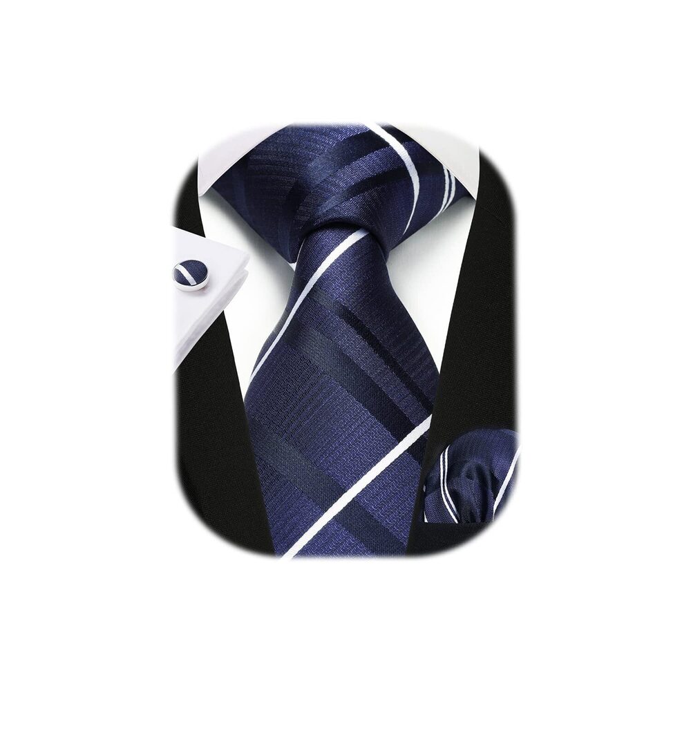 4421 Ties Striped Ties Wedding Navy Blue Neckties and Pocket Square Set